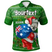 Aboriginal Christmas Polo Shirt - Custom Australia Koala Ugly Christmas with Aboriginal Inspired Green Polo Shirt