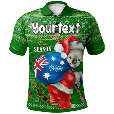 Aboriginal Christmas Polo Shirt - Custom Australia Koala Ugly Christmas with Aboriginal Inspired Green Polo Shirt