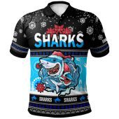 Cronulla-Sutherland Sharks Christmas Polo Shirt - Custom Cronulla-Sutherland Sharks Ugly Christmas And Aboriginal Inspired Patterns Polo Shirt