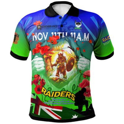 Canberra Raiders Polo Shirt - Custom Canberra Raiders Remembrance Day Lest We Forget Poppies Polo Shirt