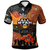 All Stars Rugby Polo Shirt - Anzac Day Quotes All Stars  Aboriginal Inspired Poppy Indigenous Polo Shirt