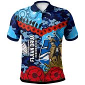 Fijian Drua Rugby Polo Shirt - Custom Anzac Day Fijian Drua Remembrance with Aboriginal Inspired Pattern Polo Shirt