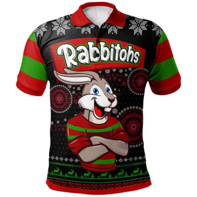 South Sydney Rabbitohs Polo Shirt - Custom Christmas Tree Rabbit Ball Polo Shirt