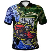 Canberra Raiders Polo Shirt - Custom Canberra Raiders Team with Aboriginal Inspired Dot Painting and Indigenous Pattern