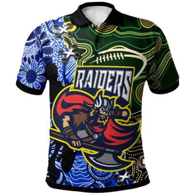 Canberra Raiders Polo Shirt - Custom Canberra Raiders Team with Aboriginal Inspired Dot Painting and Indigenous Pattern
