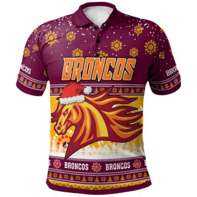 Brisbane Broncos Christmas Polo Shirt - Custom Xmas Brisbane Broncos Christmas Balls, Snowflake With Aboriginal Inspired Patterns Polo Shirt