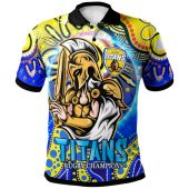 Gold Coast Titans Polo Shirt - Custom Gold Coast Titans Ball Aboriginal Inspired Style Personalised Player And Number Polo Shirt