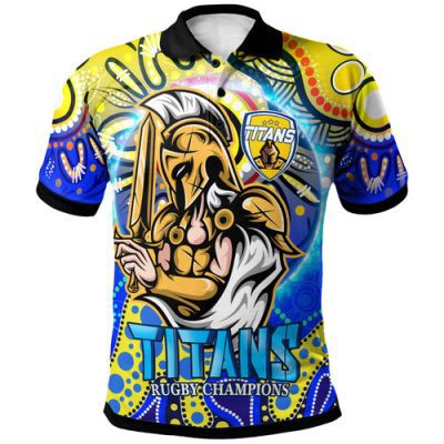 Gold Coast Titans Polo Shirt - Custom Gold Coast Titans Ball Aboriginal Inspired Style Personalised Player And Number Polo Shirt