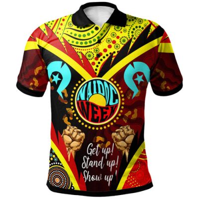 Australia Naidoc Week Polo Shirt - Custom Naidoc with Torres Strait Island Aboriginal Inspired FootPrint "Get up!, Stand up! Show up!" Polo Shirt