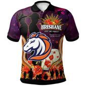 Brisbane Broncos Anzac Polo Shirt - Broncos Anzac Day Commemoration With Poppy And Aboriginal Inspired Patterns