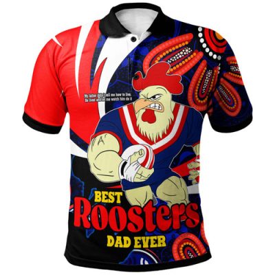 Sydney Roosters Polo Shirt - Custom Father's Day Best Sydney Roosters Dad Ever with Aboriginal Inspired Patterns Polo Shirt