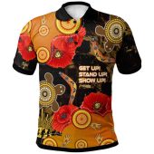 Australia Anzac Day and Naidoc Week Polo Shirt - Poppy Flower with Aboriginal Inspired Style and Turtle Indigenous Polo Shirt