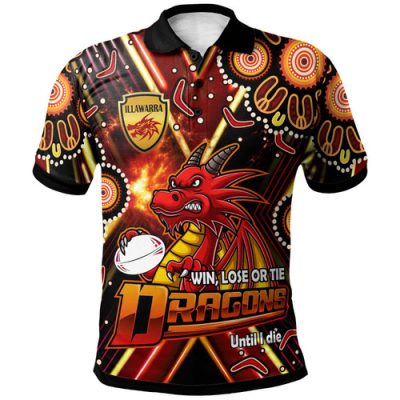 St. George Illawarra Dragons Polo Shirt - Custom Dragon Mascot Illawarra with Aboriginal Inspired Art Player And Number Polo Shirt