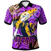 Melbourne Storm Polo Shirt - Custom Melbourne Storm Team with Aboriginal Inspired Dot Painting and Indigenous Pattern
