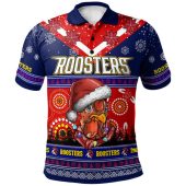 Sydney Roosters Christmas Polo Shirt - Custom Sydney Roosters Ugly Christmas And Aboriginal Inspired Patterns Polo Shirt