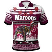 Maroons Rugby Christmas Polo Shirt - Custom Xmas Maroons Christmas Balls, Snowflake With Aboriginal Inspired Patterns Polo Shirt
