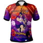 Melbourne Storm Polo Shirt - Custom Melbourne Storm Remembrance Day Lest We Forget Poppies Polo Shirt