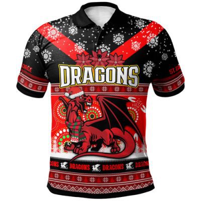 St. George Illawarra Dragons Christmas Polo Shirt - Custom Dragon Aboriginal Inspired Xmas Polo Shirt