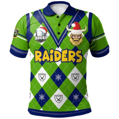 Canberra Raiders Christmas Polo Shirt - Custom Canberra Raiders Xmas Argyle Style Polo Shirt