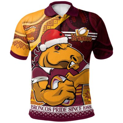 Brisbane Broncos Christmas Polo Shirt - Custom Brisbane Broncos Ugly Christmas And Aboriginal Inspired Patterns Polo Shirt