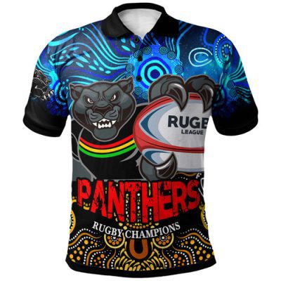 Penrith Panthers Polo Shirt - Custom Penrith Panthers Champions with Aboriginal Inspired Dot Painting Art Player And Number Polo Shirt