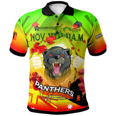 Penrith Panthers Premierships Remembrance Day Custom Polo Shirt - Go Penrith Panthers Lest We Forget Poppy Polo Shirt