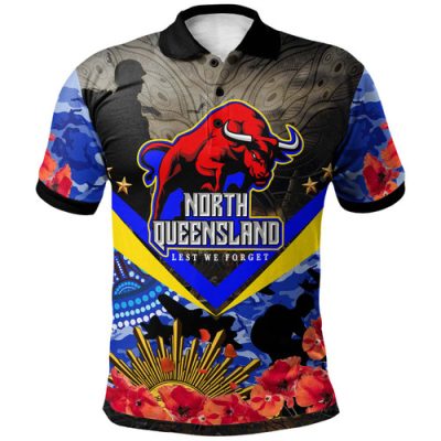 North Queensland Cowboys Custom Polo Shirt - Anzac Day North Queensland Cowboys Aboriginal Inspired Culture Polo Shirt