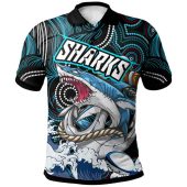 Cronulla-Sutherland Sharks Polo Shirt - Custom Impetuous Sharkies with Ball and Dot Painting Art
