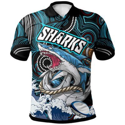 Cronulla-Sutherland Sharks Polo Shirt - Custom Impetuous Sharkies with Ball and Dot Painting Art