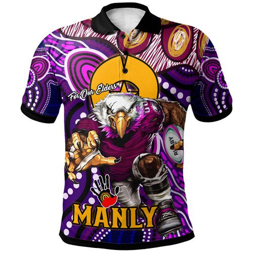 Manly Warringah Sea Eagles Polo Shirt - Aboriginal Inspired Dot Painting Style Polo Shirt Manly Warringah Sea Eagles Polo Shirt - Aboriginal Inspired Dot Painting Style Polo Shirt