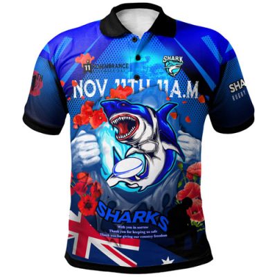 Cronulla-Sutherland Sharks Hoodie - Custom Cronulla-Sutherland Sharks Remembrance Day Lest We Forget Poppies Hoodie