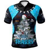 Cronulla-Sutherland Sharks Christmas Polo Shirt - Custom Cronulla-Sutherland Sharks Aboriginal Inspired Xmas Team 15 Players Polo Shirt