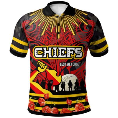 Waikato Chiefs Rugby Polo Shirt - Anzac Day Waikato Chiefs Maori Pattern with Poppy Flowers Polo Shirt