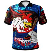 Sydney Roosters Polo Shirt - Custom Sydney Roosters Mascot with Aboriginal Inspired Dot Painting Player And Number Polo Shirt