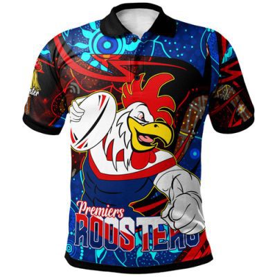 Sydney Roosters Polo Shirt - Custom Sydney Roosters Mascot with Aboriginal Inspired Dot Painting Player And Number Polo Shirt