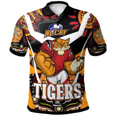 Wests Tigers Polo Shirt - Custom Wests Tigers Ball with Aboriginal Inspired Dot Painting Art Player And Number Polo Shirt