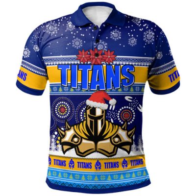 Gold Coast Titans Christmas Custom Polo Shirt - Gold Coast Titans Aboriginal Inspired Summer Vibes Christmas Polo Shirt