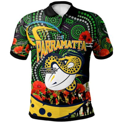 Parramatta Eels Custom Polo Shirt - Anzac Parramatta Eels Aboriginal Inspired with Flower Polo Shirt