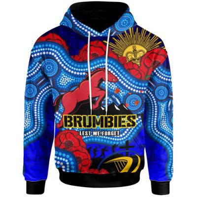 Brumbies Rugby Hoodie - Custom Anzac Day Brumbies Aboriginal Inspired Pattern with Horse and Poppy Flower