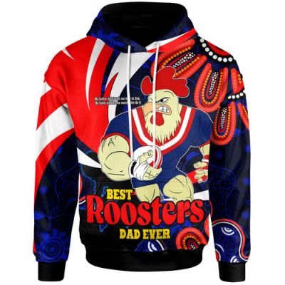 Sydney Roosters Hoodie - Custom Father's Day Best Sydney Roosters Dad Ever with Aboriginal Inspired Patterns Hoodie