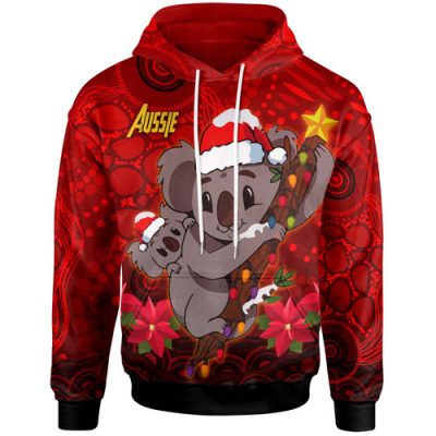 Aboriginal Christmas Hoodie - Custom Aussie Koala Christmas Poinsettia with Aboriginal Inspired Hoodie