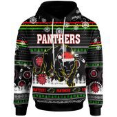 Penrith Panthers Christmas Hoodie - Custom Penrith Panthers Ugly Christmas And Aboriginal Inspired Patterns Hoodie