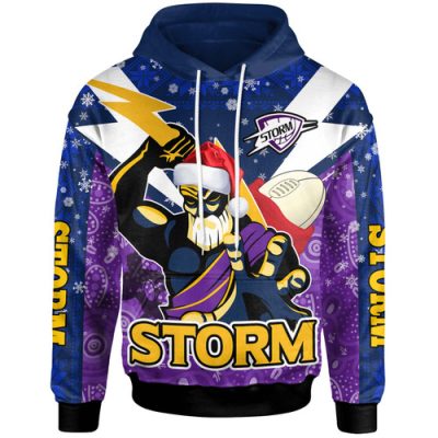 Melbourne Storm Christmas Custom Hoodie - Melbourne Storm Thunder Man With Aboriginal Inspired Dot Painting Christmas Hoodie