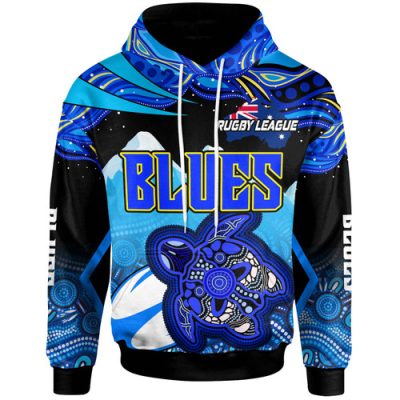 Australia Blues Hoodie - Blues Turtle and Mountain Aboriginal Inspired Culture Hoodie