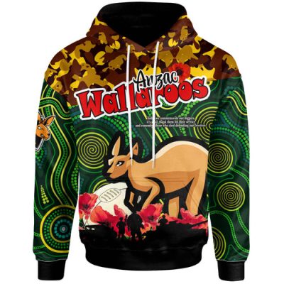 Wallaroos Rugby Hoodie - Anzac Day Wallaroos with Aboriginal Inspired Pattern Hoodie