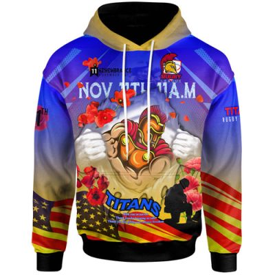 Gold Coast Titans Hoodie - Custom Gold Coast Titans Remembrance Day Lest We Forget Poppies Hoodie