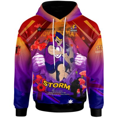 Melbourne Storm Hoodie - Custom Melbourne Storm Remembrance Day Lest We Forget Poppies Hoodie