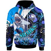 Cronulla-Sutherland Sharks Hoodie - Custom Angry Cronulla-Sutherland Sharks Team with Aboriginal Inspired Dot Painting Player And Number Hoodie