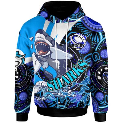 Cronulla-Sutherland Sharks Hoodie - Custom Angry Cronulla-Sutherland Sharks Team with Aboriginal Inspired Dot Painting Player And Number Hoodie