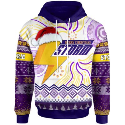 Melbourne Storm Christmas Hoodie - Custom Melbourne Storm Christmas And Aboriginal Patterns Hoodie